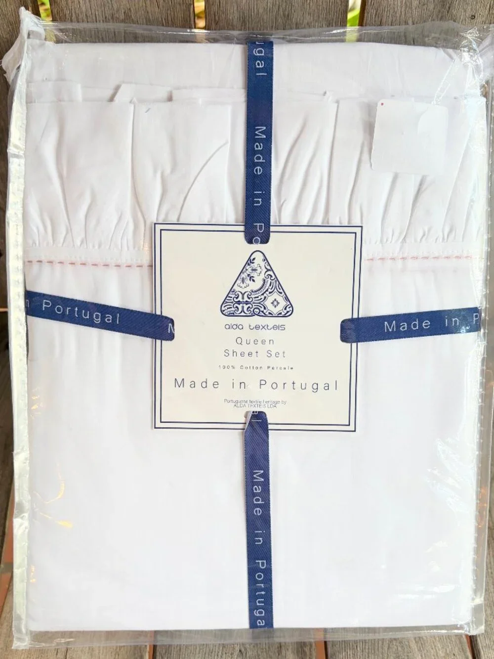 Alda Texteis Portugal Queen Size Ruffled Trim White Sheet Set Cotton Percale